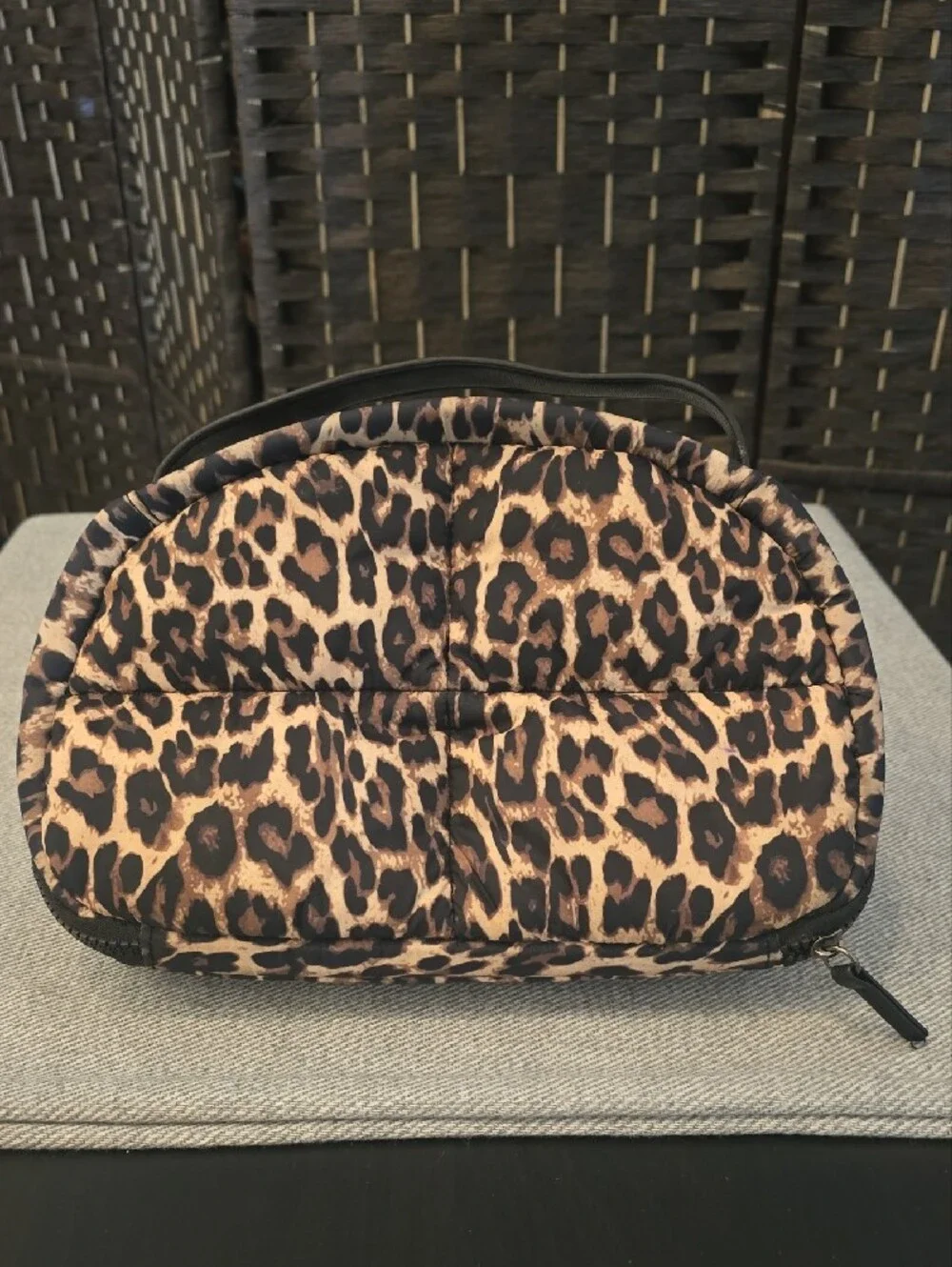 Steve Madden Leopard Print Quilted Cosmetic Travel Bag Pouch SM Logo